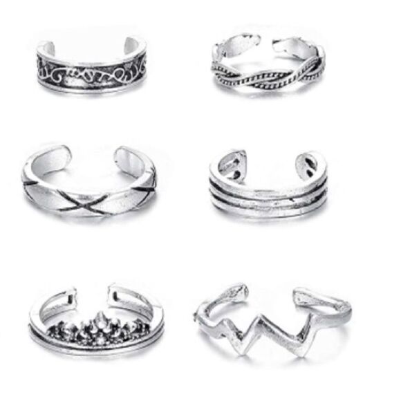 Silver Boho Adjustable Open Toe Rings - Set of 30 - Picture 6 of 10